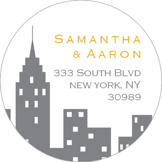 NYC Silhouette Orange Round Address Labels